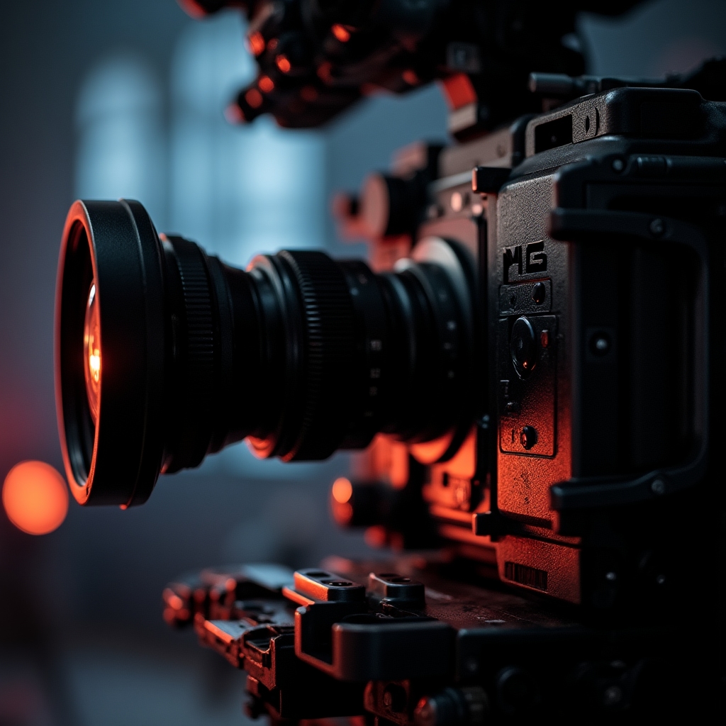 Close-up of cinema camera rigged for real estate video production