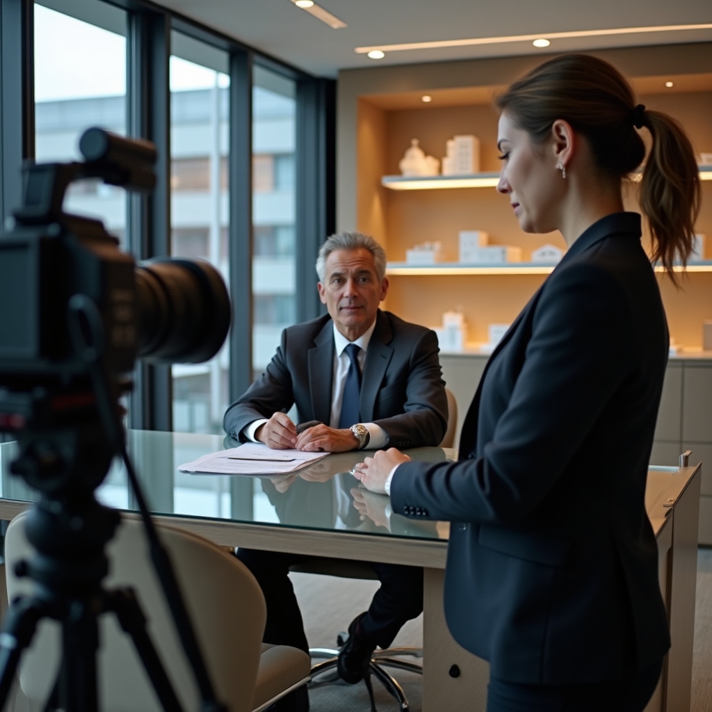 Camera operator filming institutional video for a real estate developer