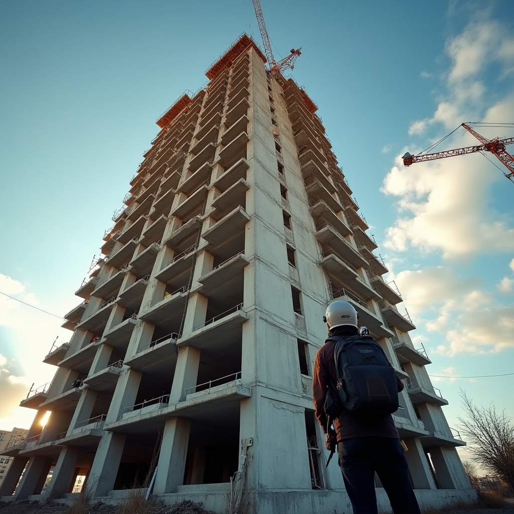 Construction progress video being filmed at a residential building site